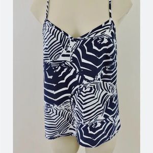 Lily Pulitzer Silk Dusk Racer Back Navy White Umbrellas